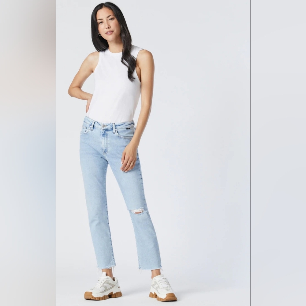 MAVI Viola High Rise Slim Straight Jeans Light Ripped Recycled Blue W28 L27